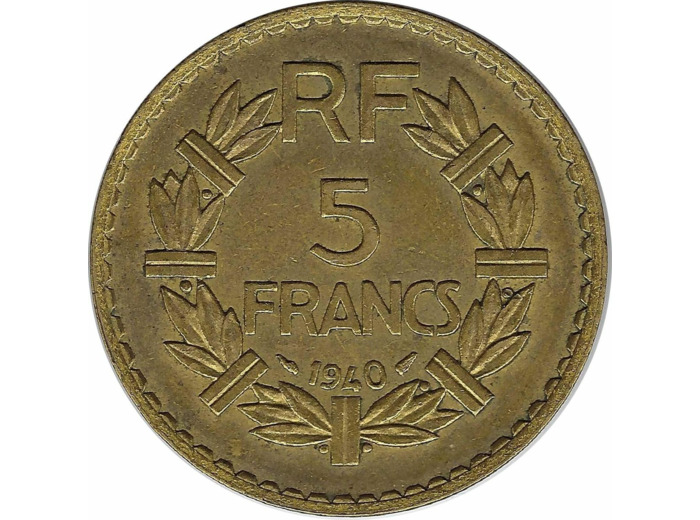 FRANCE 5 FRANCS LAVRILLIER Bronze-Alu 1940 TTB