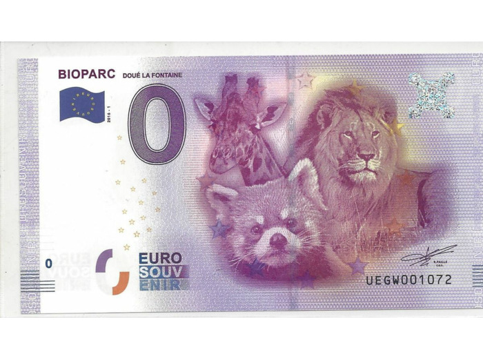 49 DOUE LA FONTAINE BIOPARC 2016-1 BILLET SOUVENIR 0 EURO TOURISTIQUE NEUF