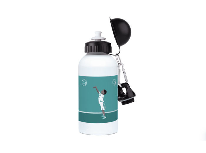 Gourde aluminium basketball bleu turquoise "Le boy qui fait du basketball" - Personnalisable