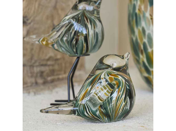 Presse papier oiseau verre doré émeraude 12x6x8cm