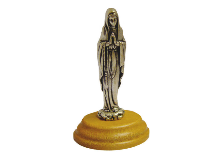 Statue 7cm en Métal Argenté avec Socle en Olivier - ND DE LOURDES