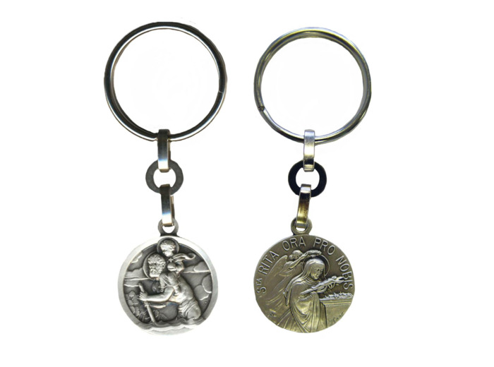 Porte-Clefs en Métal Argenté 26mm - RITA/CHRISTOPHE