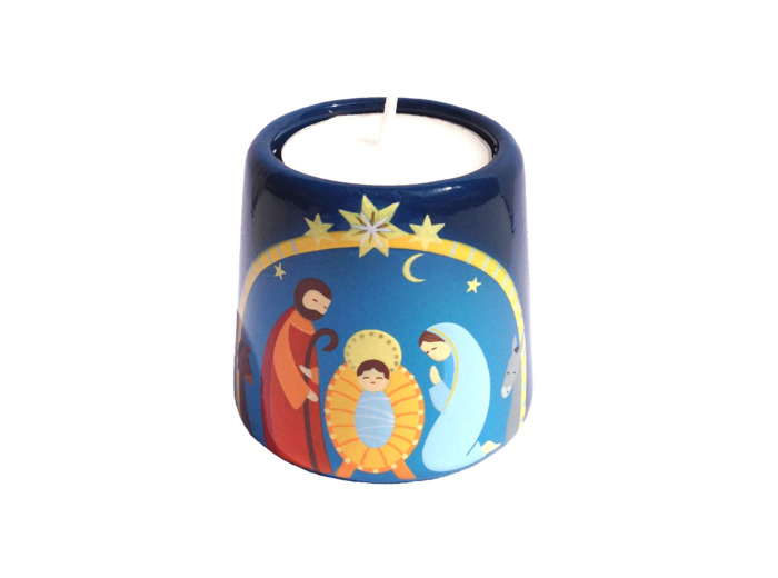 Bougeoir Nativité bleu 6.5cm