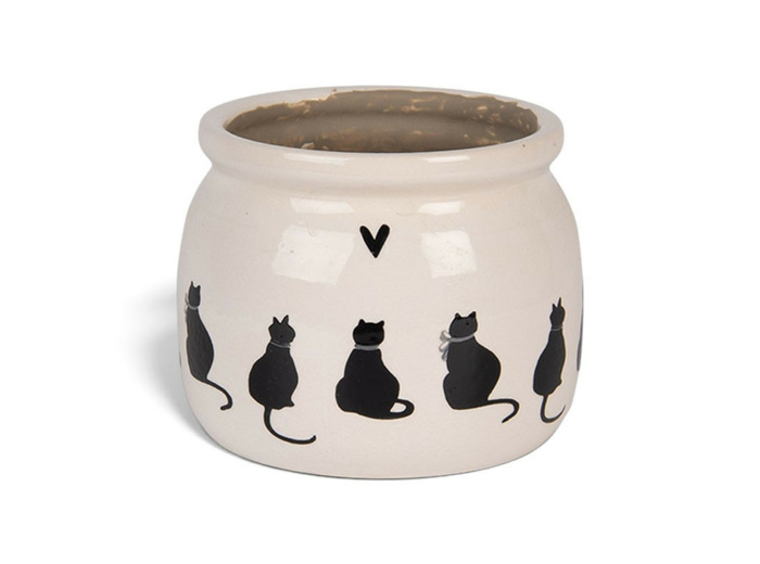 Pot de fleurs chat céramique beige 12x12x10cm