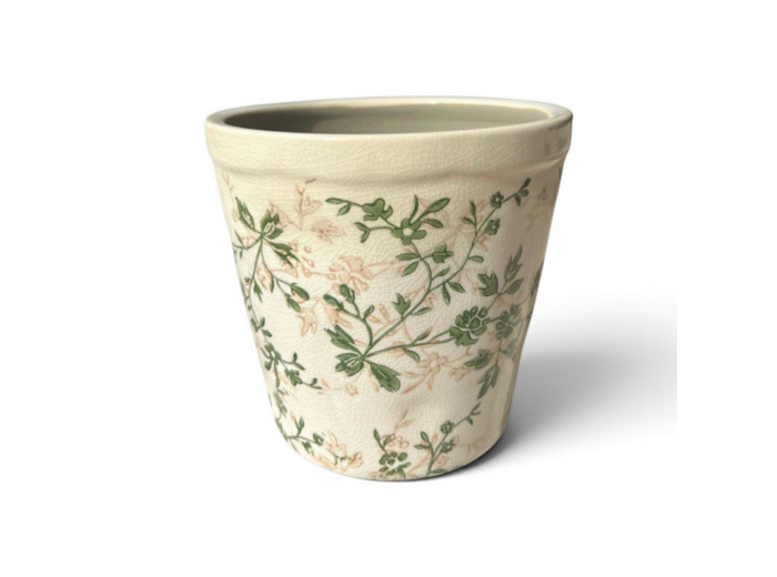 Pot de fleurs d'intérieur vert beige céramique 14x13cm