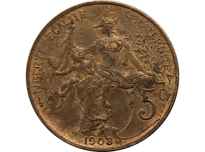FRANCE 5 CENTIMES DUPUIS 1908 SUP- (G165)