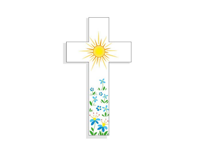 Croix Amour 14,5x8cm Soleil Fleurs Bleues