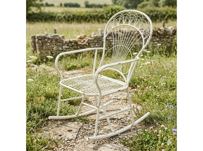 Rocking chair fer blanc 60x79x104cm