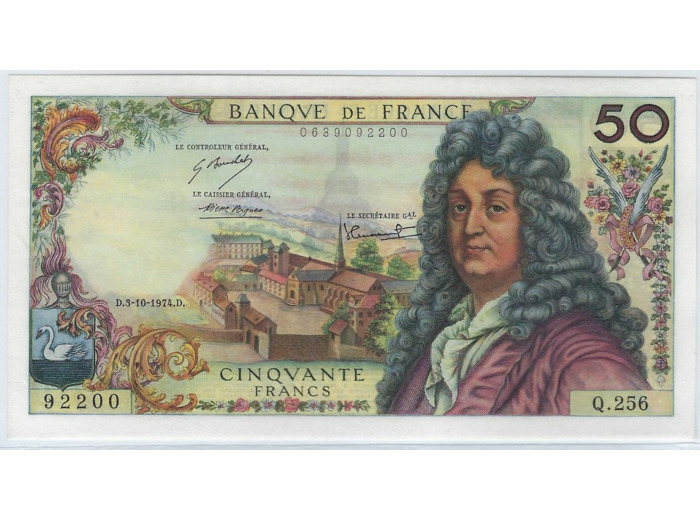 FRANCE 50 FRANCS RACINE 3-10-1974 Q.256 SPL