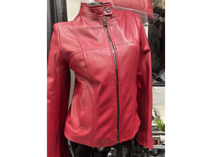 BLS4244 Blouson femme col motard cuir rouge