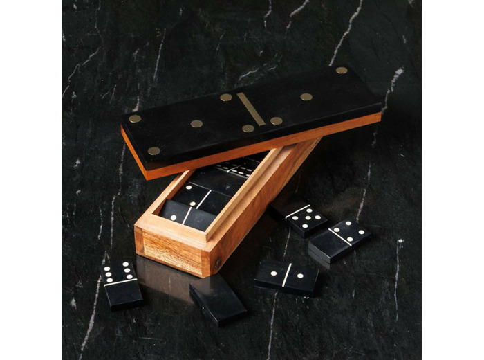 Boîte de jeux Dominos Bois Acacia Résine noir doré 5x7x20cm