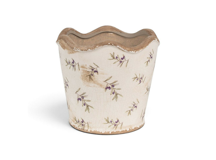 Pot de fleurs céramique motif olivier 16x15cm