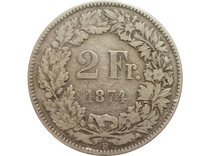 SUISSE 2 FRANCS 1874 B TB+ N1