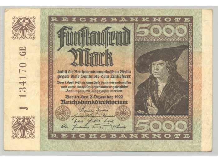 ALLEMAGNE 5000 MARK 02-12-1922 SERIE J TTB