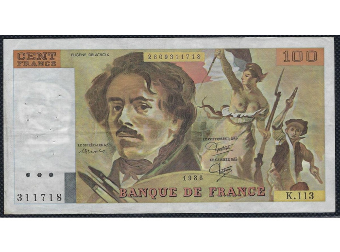 FRANCE 100 FRANCS DELACROIX 1986 SERIE K.113 TTB+