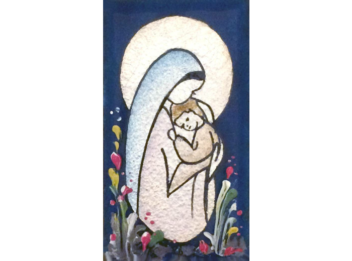 Vierge de la bonté + fleurs 7X4cm - EMAUX DU LIBAN