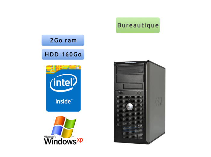 Dell Optiplex 780 MT - Windows XP - 2.93Ghz 2Go 160Go - Port Série et Parallèle - Ordinateur Tour Bureautique PC