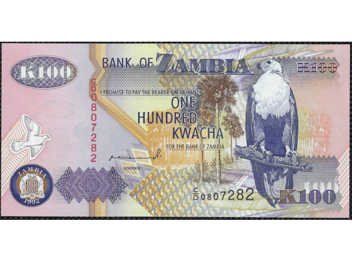 ZAMBIE 100 KWACHA 1992 SERIE CD NEUF W38a