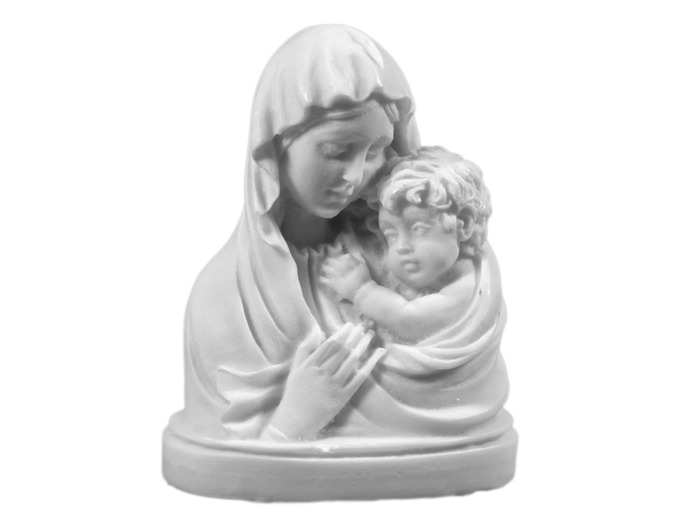 Vierge à l'Enfant BUSTE - Statue en albâtre 13cm -Blanc