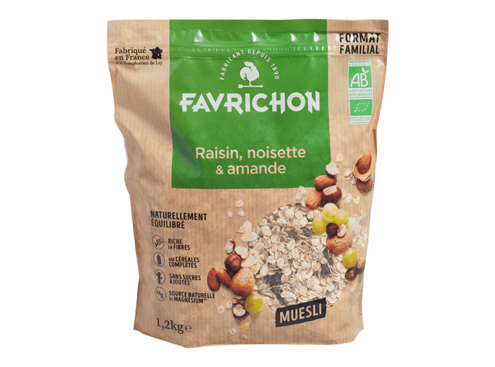 Muesli Bio Raisin, Noisette et Amande-500g-Favrichon