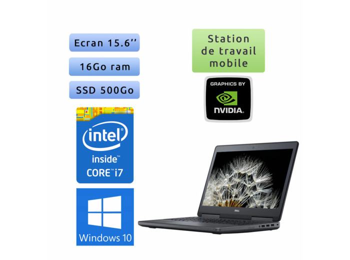 Dell Precision 7520 - Windows 10 - i7 16Go 500Go SSD - 15.6 - Webcam - M2200 - Station de Travail Mobile PC Ordinateur