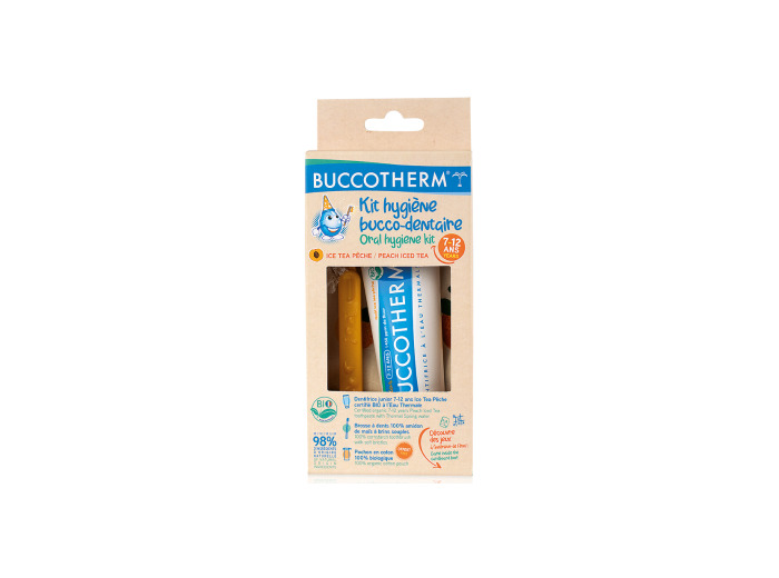 Kit hygiène bucco dentaire 7 12 ans ice tea pêche bio 50ml