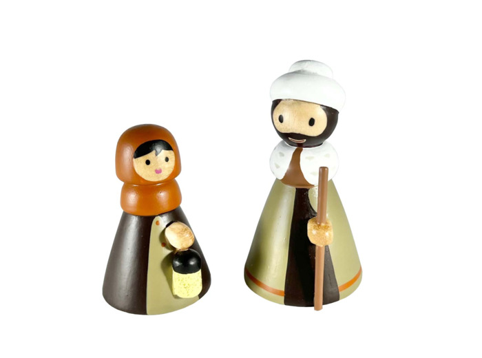 Bergers bois en bois doré et tourné 8cm