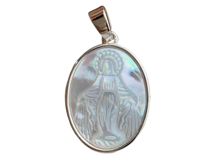 Pendentif en Nacre Argenté 16x22mm - VIERGE MIRACULEUSE