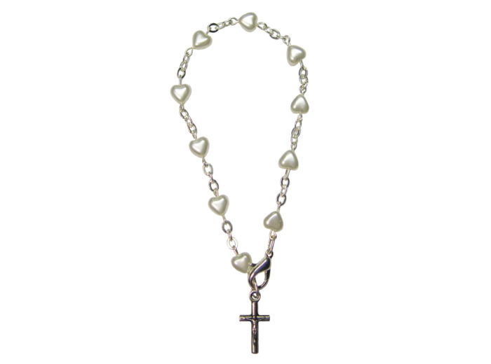 Bracelet Dizainier Perles Sur Chaîne Argentée COEUR BLANC