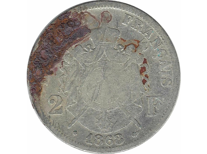 FRANCE 2 FRANCS NAPOLEON III 1868 BB (Strasbourg) B