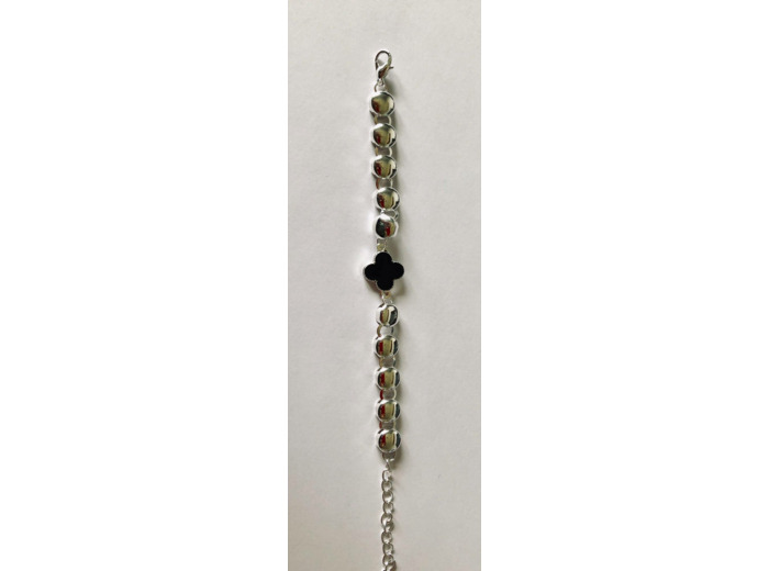 Bracelet en métal argenté - croix noire
