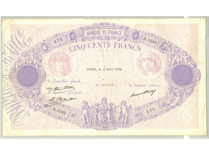 FRANCE 500 FRANCS BLEU ET ROSE 11 04 1930 D.1243 TB+