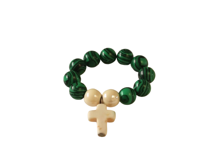 Dizainier élastique 8mm en pierre véritable coloris Malachite Verte