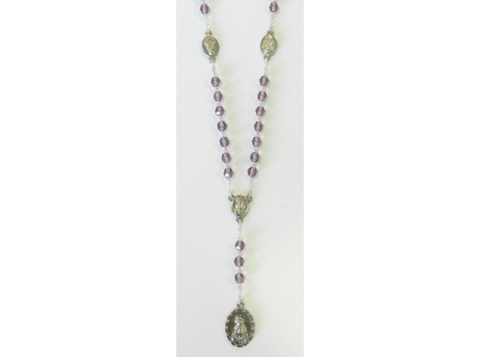 Chapelet argenté en verre ND DES 7 DOULEURS - ROSE