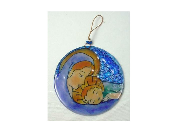 Médaillon verre diamètre 13cm- VIERGE A L'ENFANT