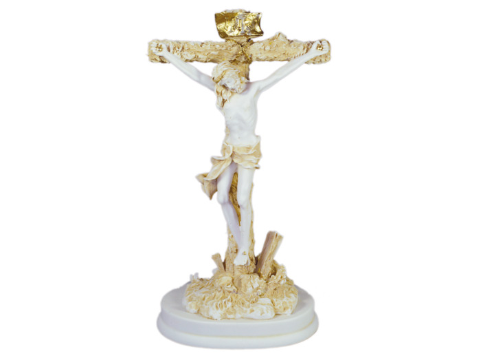 Calvaire - Statue en albâtre 21cm -Beige et Or