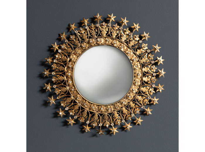 Petit miroir convexe auréole d'étoiles doré 28x28x1cm