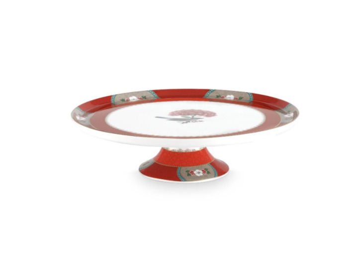 Plat Gateau Porcelaine Blushing Bird Rouge