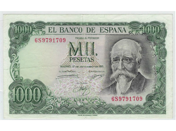 ESPAGNE 1000 PESETAS 17-11-1971 SERIE 6S TTB+