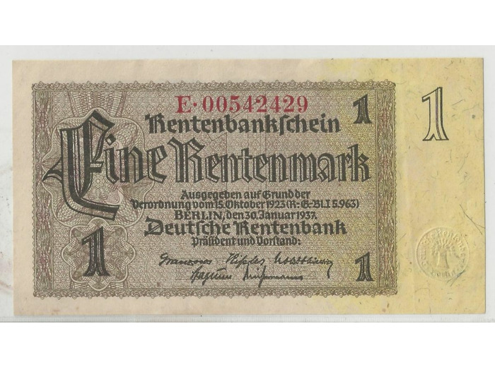 ALLEMAGNE 1 RENTENMARK  SERIE E 30 01 1937 SUP