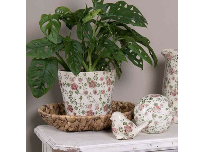 Pot de fleurs céramique beige rose 12x10cm