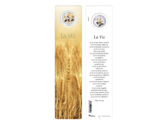 Signet plastifié avec médaille sous sachet- LA VIE