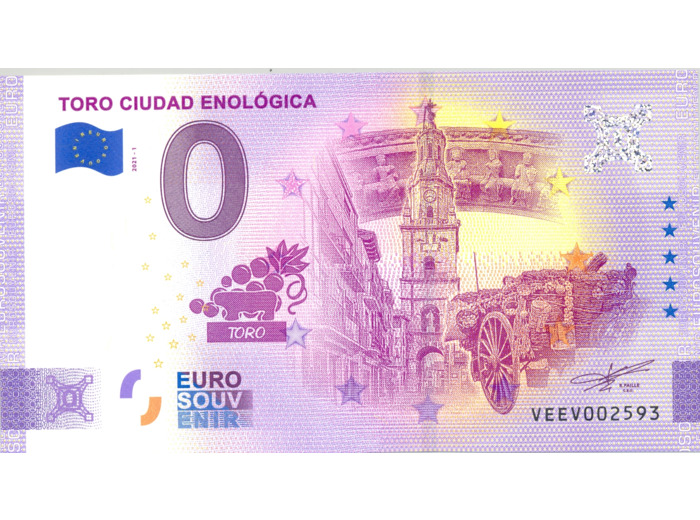ESPAGNE 2021-1 TORO CIUDAD ENOLOGICA BILLET SOUVENIR 0 EURO ANNIVERSAIRE