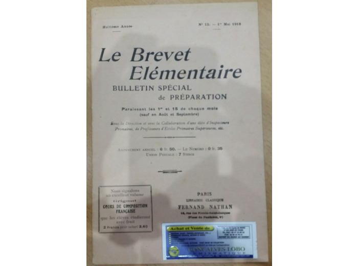 LE BREVET ELEMENTAIRE 01 MAI 1918