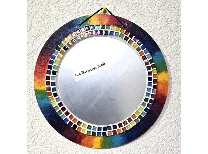 MON BEAU MIROIR – Bois, mosaïque & peinture (Ø 30 cm)