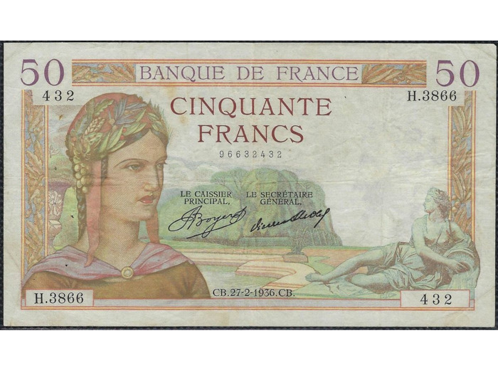 FRANCE 50 FRANCS CERES 27-2-1936 H.3866 TTB