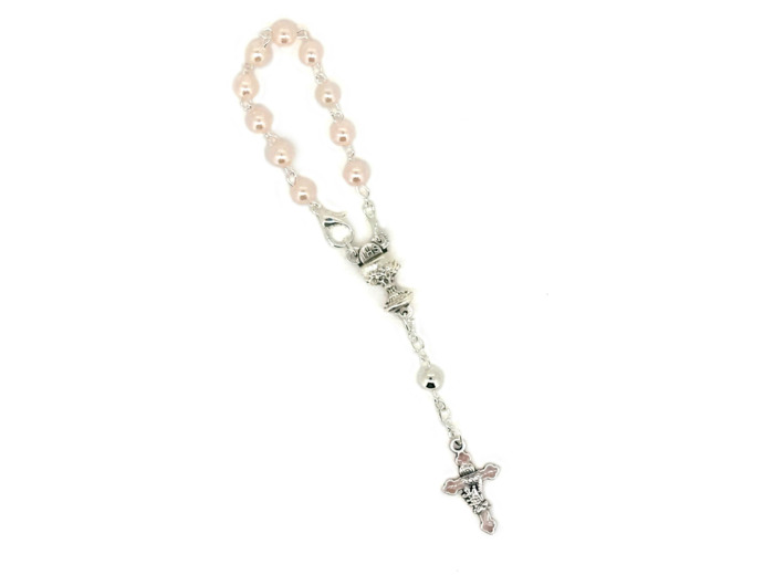 Dizainier COMMUNION imitation perle avec fermoir- ROSE