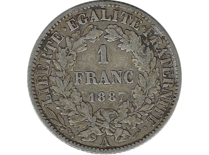 FRANCE 1 FRANC CERES 1887 A (Paris) TTB