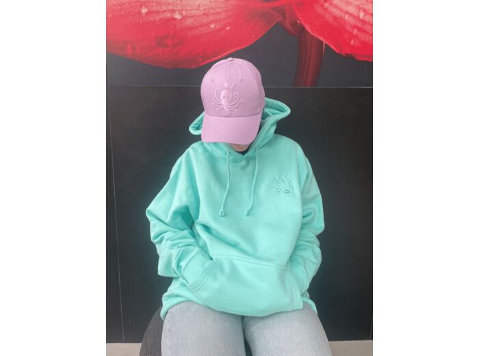 Sweat à capuche turquoise logo "petite patte de chien" collection été 2024