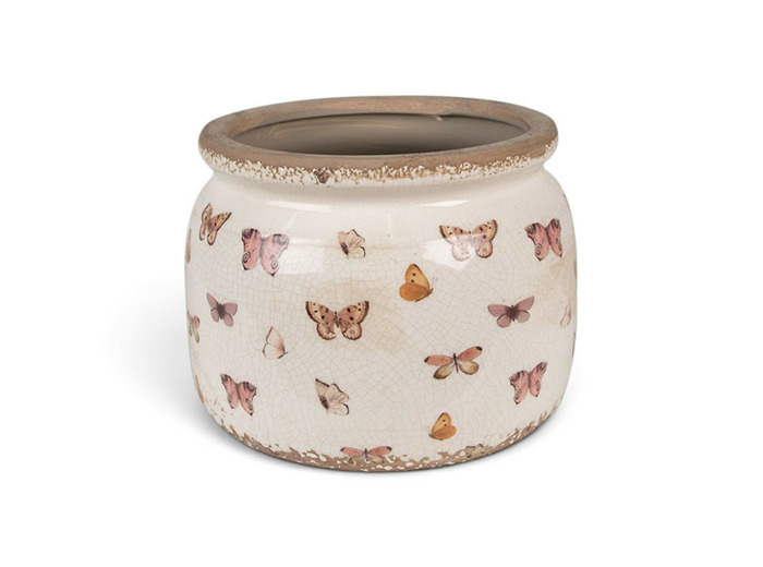 Pot de fleurs intérieur beige à papillons 20x15cm